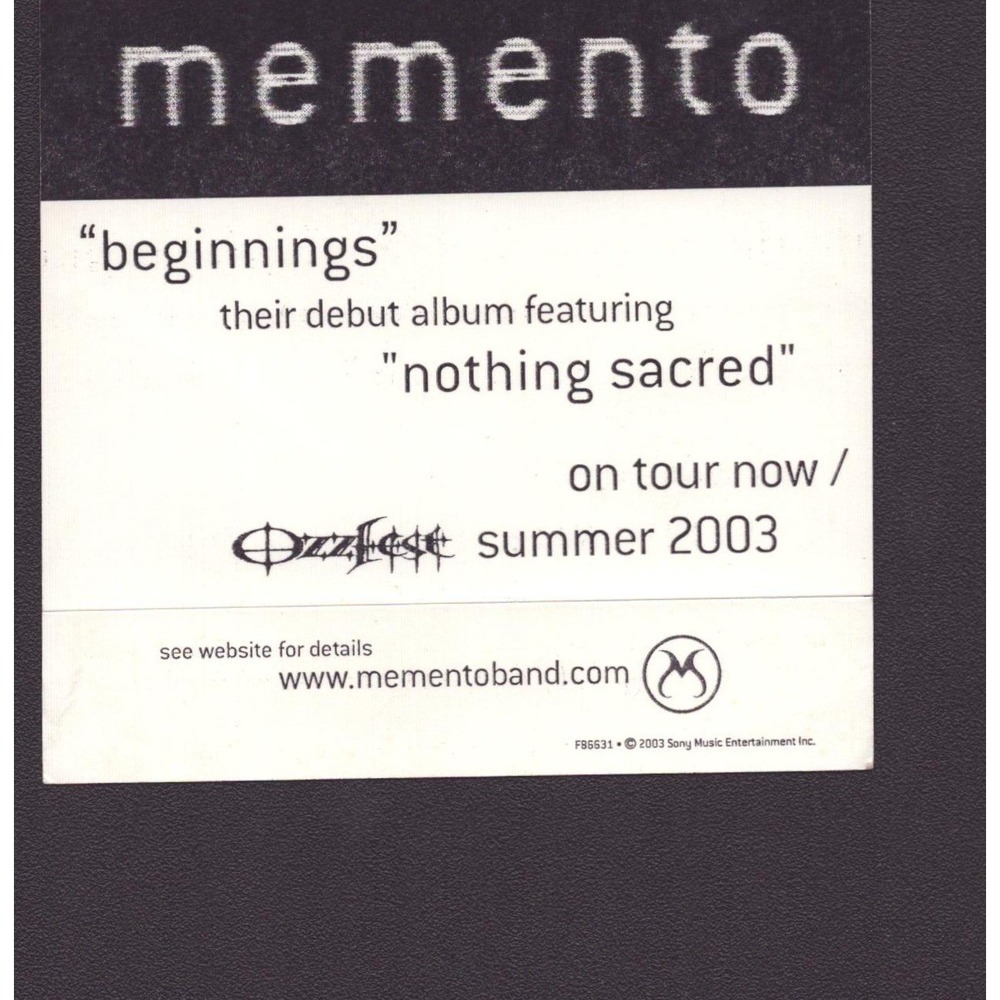 Memento Beginnings Album Promo Sticker Ozzfest 2003 Nothing Sacred 4x4.4 - Picture 2 of 2